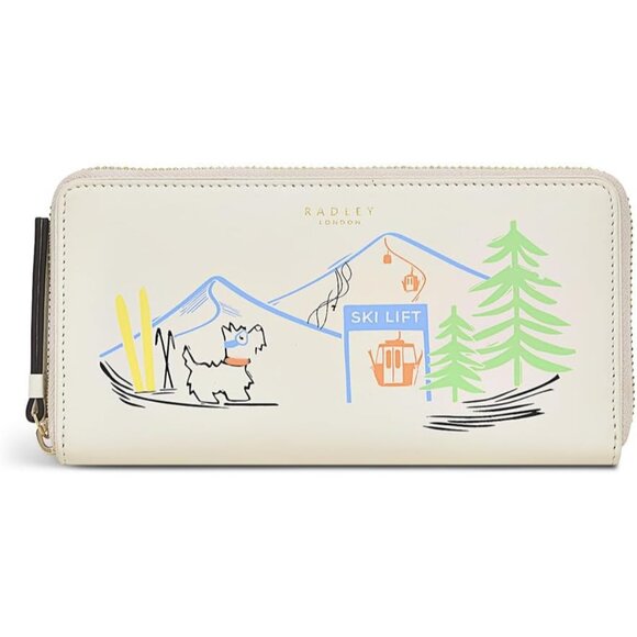 Accessories - London Apres Women's Large Leather Zip Around Wallet Ivory Cartoon Dog